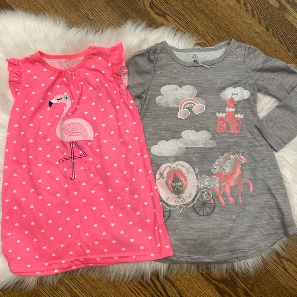 NWOT Flamingo and Cinderella sleep shirt nightgowns 2T